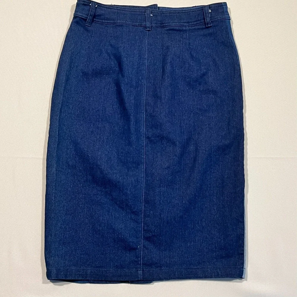 Gracia Skirt Blue Patchwork Denim Button‎ Front Western Midi Women's Small